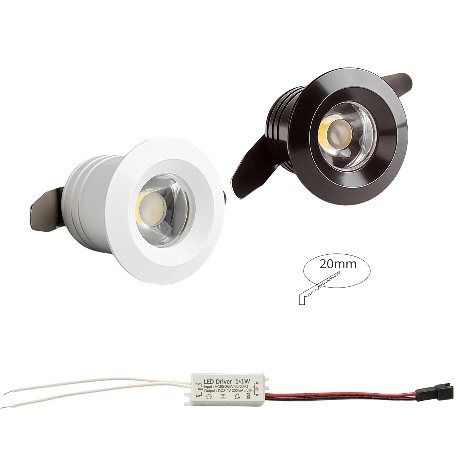 Cut 20mm Spot LED Interieur Light Tiny 1W Downlight LED Dimmable 12V Einbauspot Aluminum AC85-265V