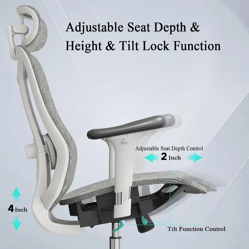 人間工学に基づいた調節可能なヘッドレスト付きオフィスチェア,コンピューターチェア,シートの深さ,3Dランバーサポート