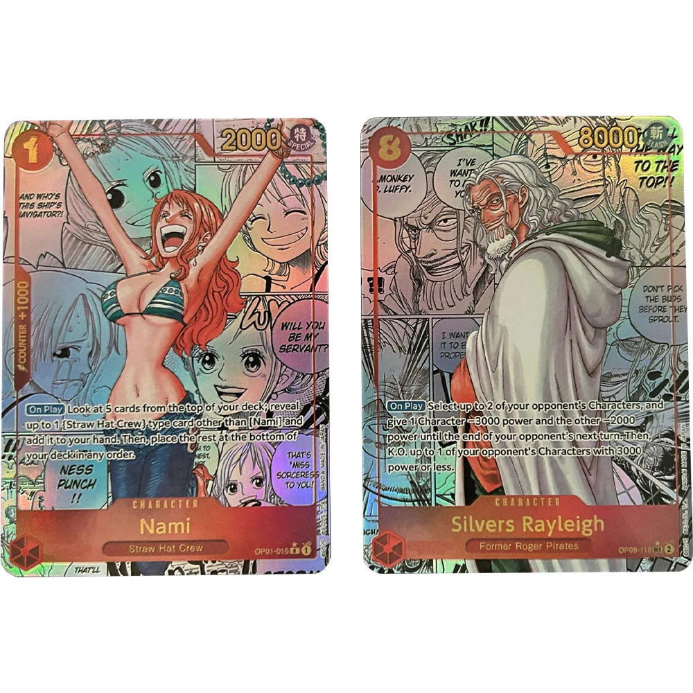 2Pcs/set Anime OPCG Manga Collection Card OP08 PRB01 Nami Rayleigh English Gold Folding Flash Card Embossed Child Gifts