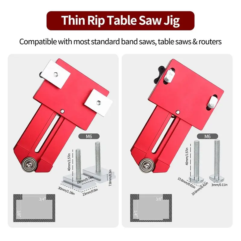 ABYP Thin Rip Jig Tischkreissäge Jig Tischkreissäge Jig Guide Tischkreissäge Thin Strip Jig Thin Rip Jig Tischkreissäge für 3/8" X 3/4" T-Nut