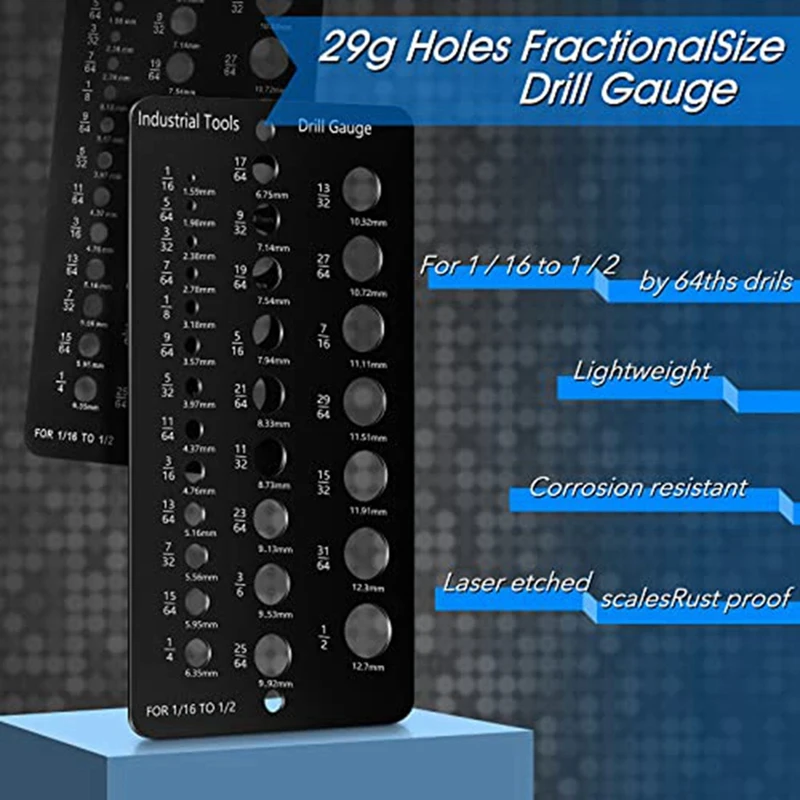 2Pcs Drill Bit Gauge, 1/16-To-1/2-Inch Drill Bit Sizer Gauge, Metric Drill Index Gauge Decimal Screw Gauge Metal Gauge