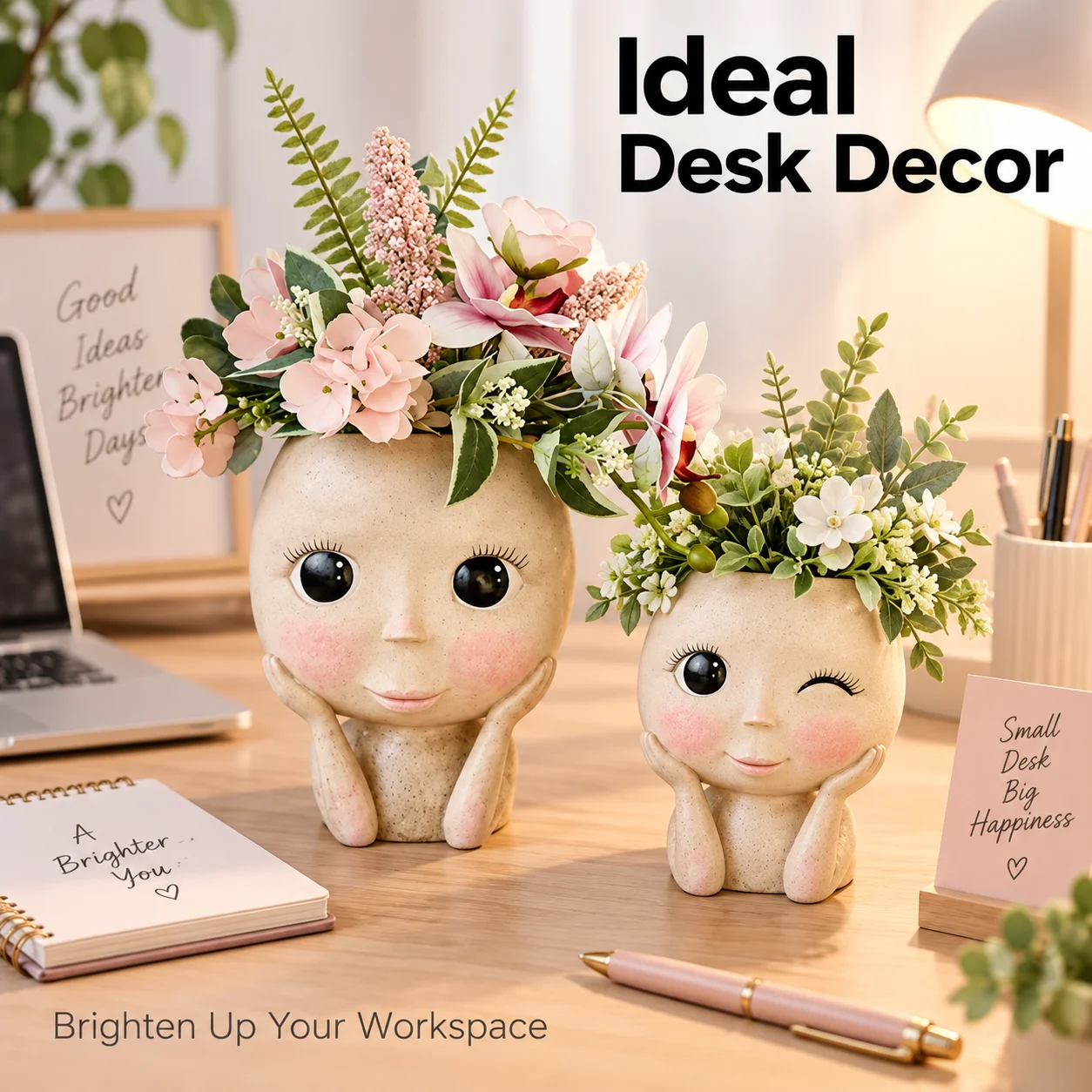 Resin Girl Face Planter Cute Succulent Pot Cartoon Female Head Statue Indoor Outdoor Garden Decor Portrait Sculpture Ornamen