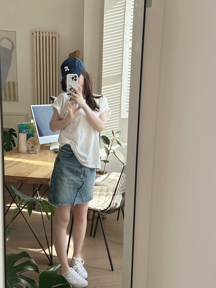 

Новая весенняя женская облегающая джинсовая юбка прямого кроя с высокой талией, универсальная, с эффектом потертости