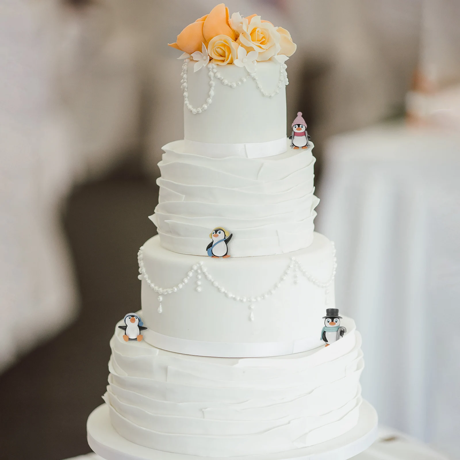 

4pcs Penguin Cake Decoration Vinyl Mini Topper For Birthday Christmas Party Dessert Decor Animal Cake Ornament Table Desktop