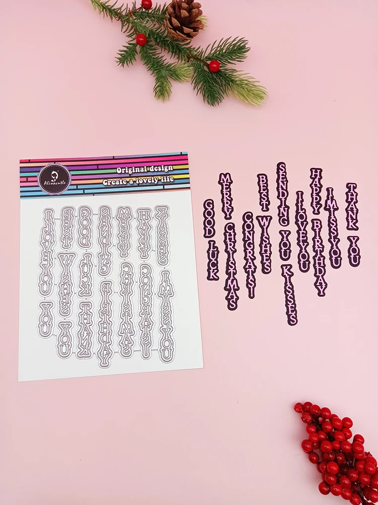 Alinacutle Birthday Vertical Words Metal Cutting Die Cut Etched Dies Christmas Scrapbooking Paper Craft Album Handmade Template