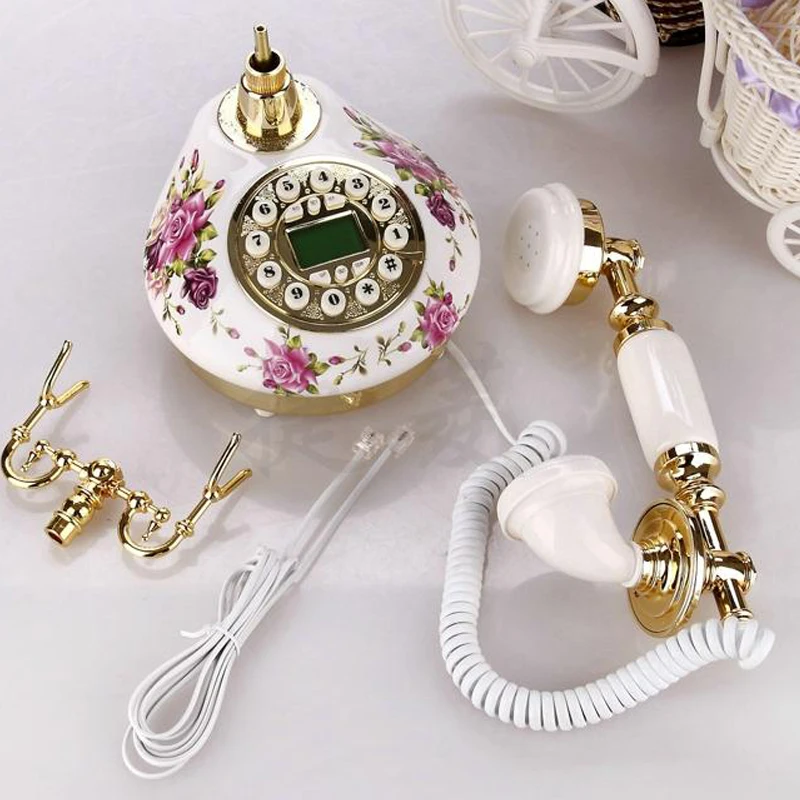 White Antique Telephone Corded Landline Home Phones Vintage Classic Ceramic Home Telephone Antique Home Office Art Shops Gift