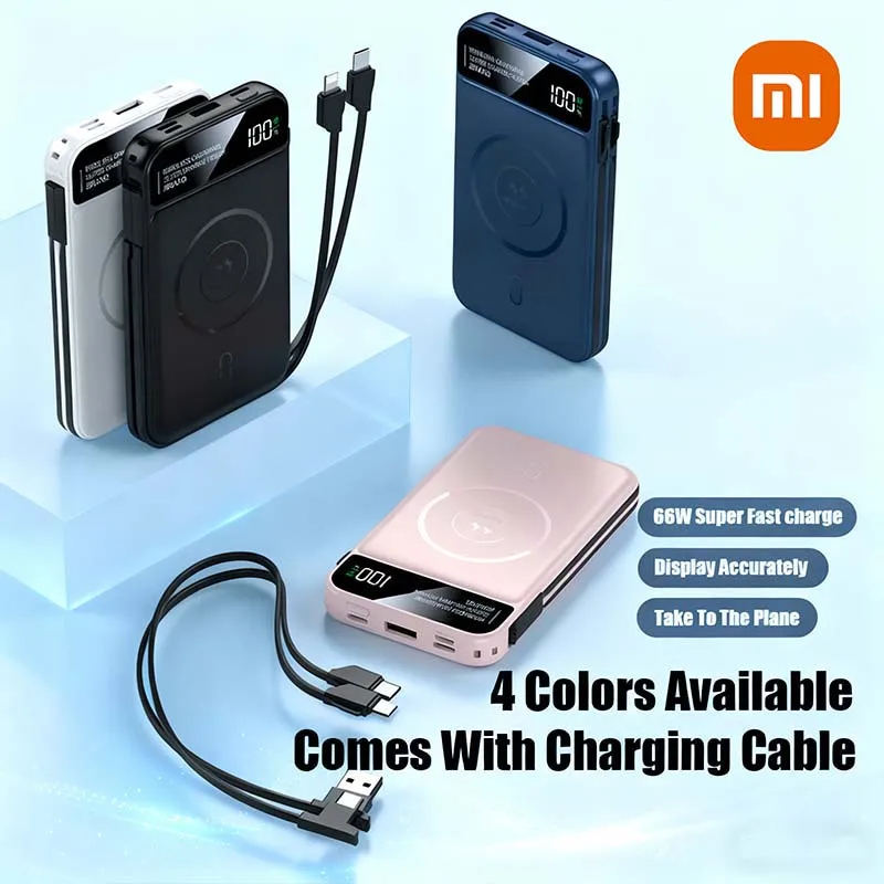 Xiaomi Power Bank 50000mah Wireless Charging For Magsafe Magnetic Charging Built-in Wire Mobile Phone Battery For IPhone Xiaomi