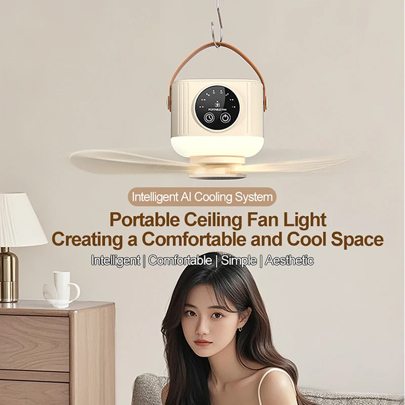 Portable Hanging Ceiling Fan with LED Light & Mosquito Repellent, Remote Control 12H Timing Mini Cooling Fan, Rechargeable Tent