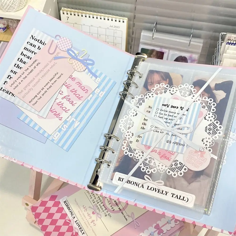 Creative A5 Kpop Photo Card Binder Ribbon Bow Photo Album Cover Photo Card Collect Book DIY Journal Postcards Organizer