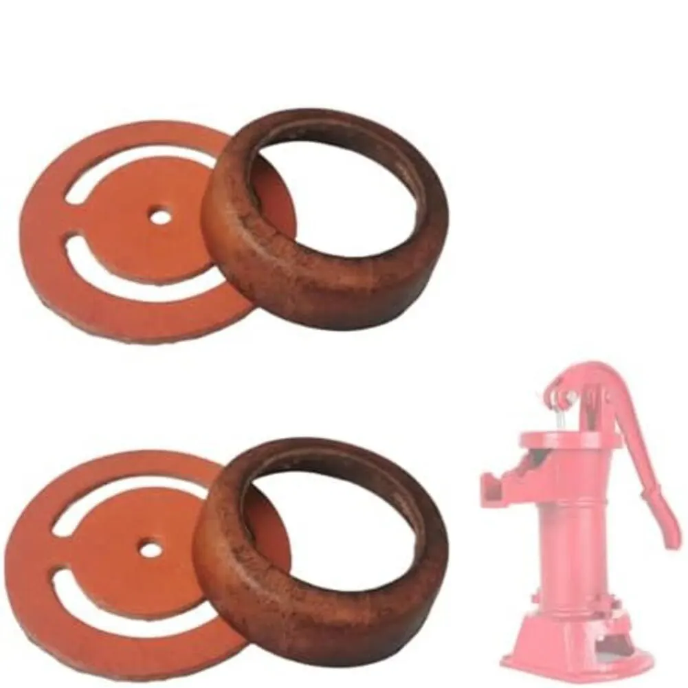 مجموعتان من مضخة إبريق اليد العتيقة، مضخة مياه يدوية يدوية لإصلاح الجلد - طقم صمام سفلي من الجلد وكوب جلدي للخارجية