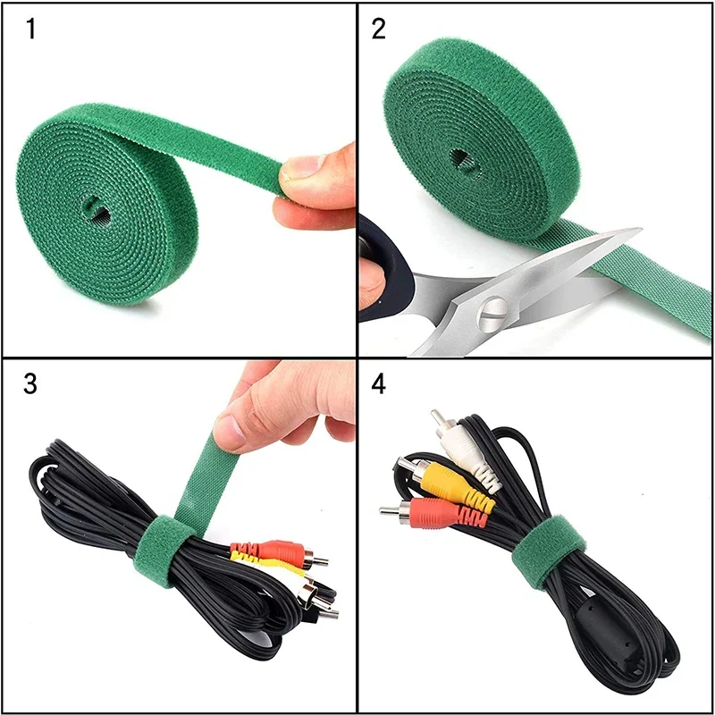 5M Reusable Fastening Tape Cable Ties Double Side Hook Roll Hook and Loop Straps Wires Cords Organizer