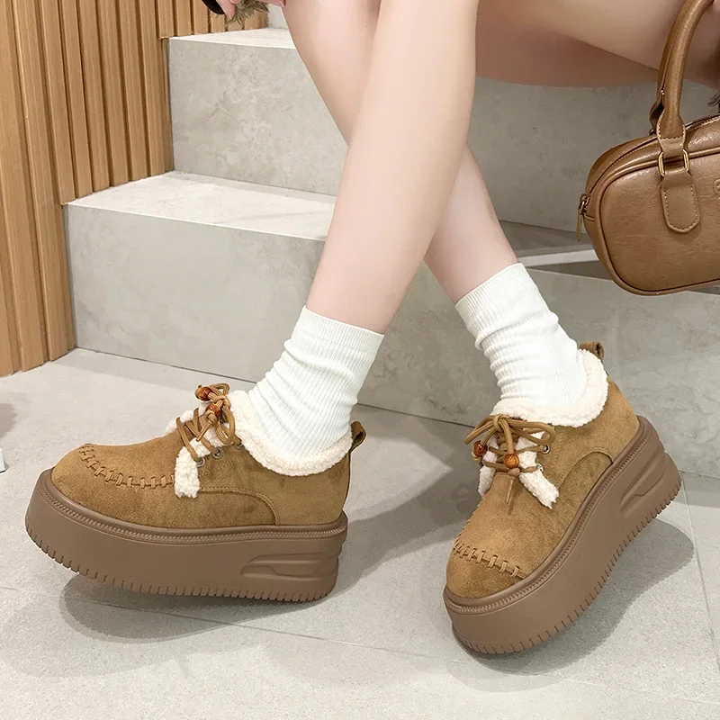 

British Style Thick Bottom Women's Flats Brown Oxford Shoes Retro Big Head Slip-On Spring Summer Flat Heel round Toe Shoes