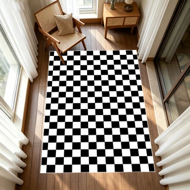 Classic Black and White Checkered Carpet, Simple Geometric Pattern Carpet, Non-Slip Floor Mat, Suitable for Home Bedroom Decoration