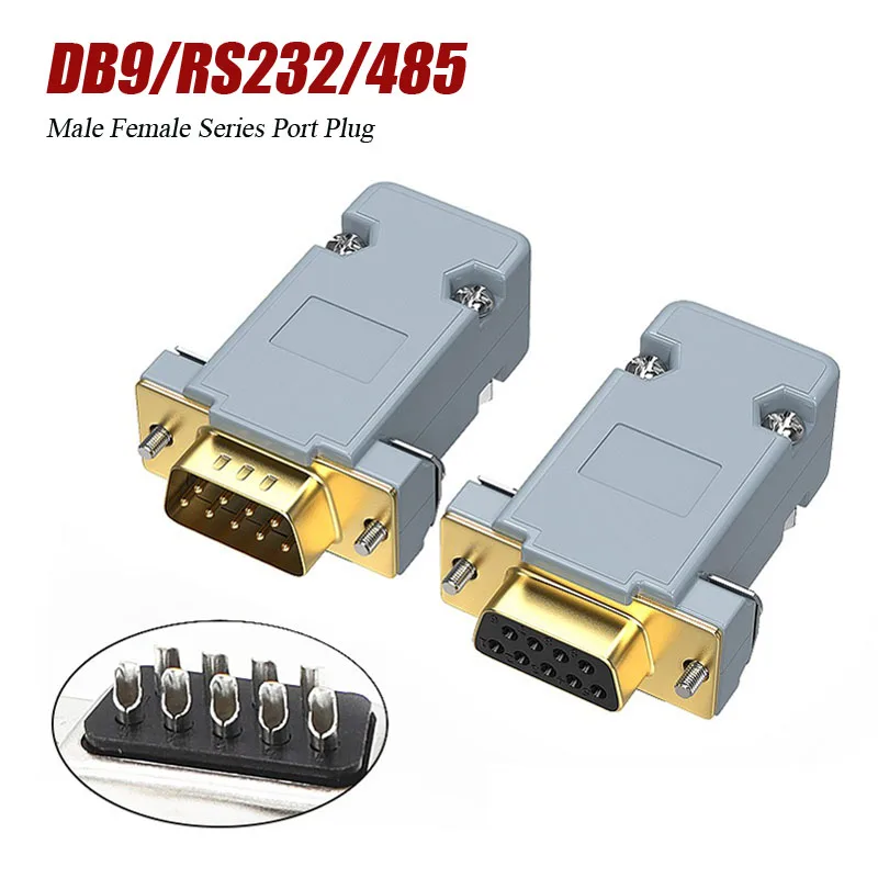 Gold Plated DB9 RS232 Serial Port Plug 9Pin 232 Head COM Connector D-type 9-pin Computer Interface 485 Port Terminal Adapter