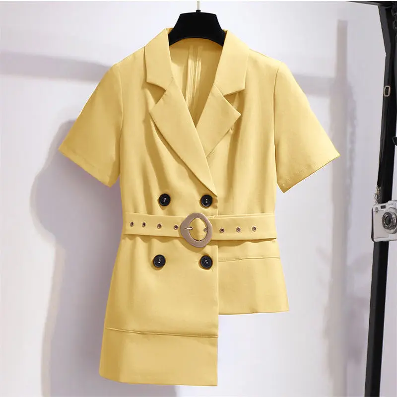 2022 New Lapel Irregular Shorts Casual Suit Women Elegant Two Piece Sets Womens Outifits Professional Work Clothes Female Set