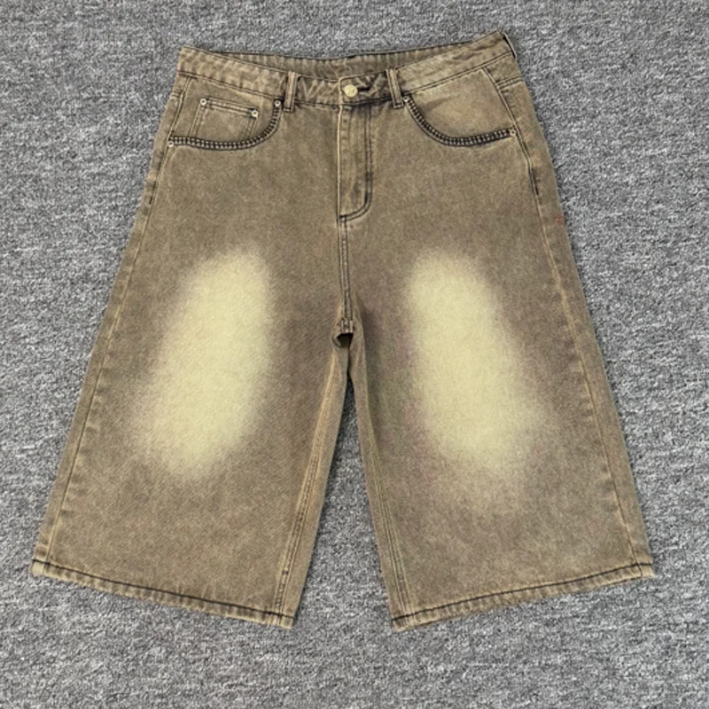 Streetwear Hip Hop Derschutze Denim Shorts High-quality Masked Pattern Embroidery Summer New Short Jeans