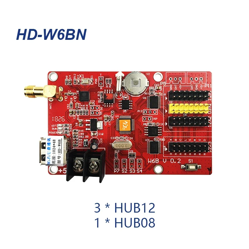 

Huidu W6BN HD-W6BN Одиночная двухцветная Wi-Fi светодиодный карта управления 3 * HUB12 1 * HUB08 для P10 Светодиодный модуль