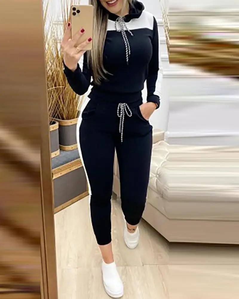 Set Woman 2 Pieces Pants and Top  Autumn Outfit Women\'s Pantsuit Casual New Pullover and Tight Cropped Pants Leisure Sports Suit