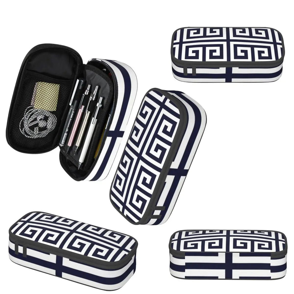 اليونانية مفتاح الأزرق الداكن والأبيض نمط مقلمة للبنين بنات هدايا صندوق القلم حقيبة أقلام رصاص لوازم القرطاسية حقيبة حامل القلم