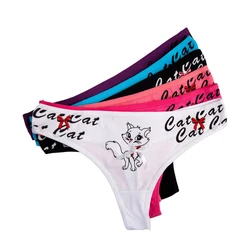 5 Pcs/set Sexy Thong for Women Girls Cotton G-Strings Ladies Panties,Cute Cat Print Thongs