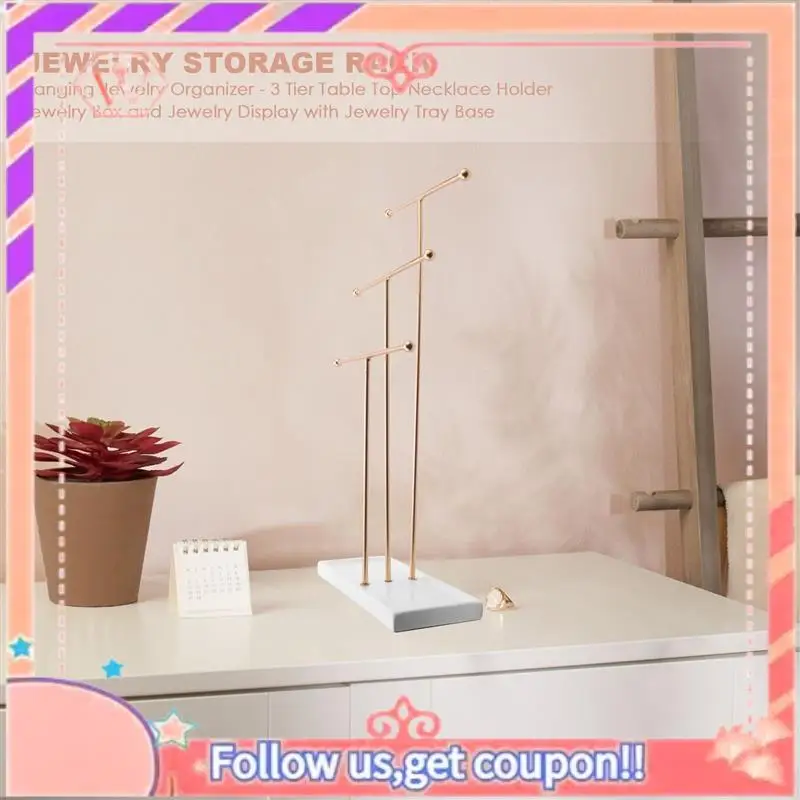 

Upgraded Hanging Jewelry Organizer - 3 Tier Table Top Necklace Holder, Jewelry Box And Jewelry Display With Jewelry Tray Base