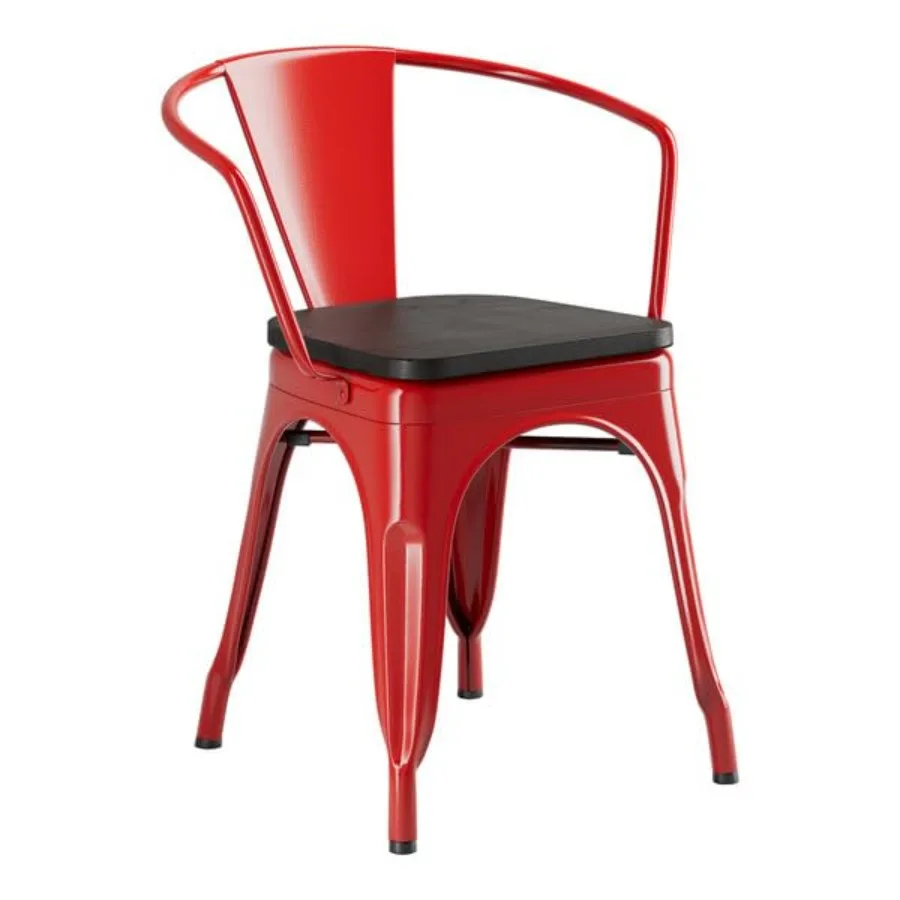 Alloy Ruby Red Indoor Arm Chair with Black Wood Seat Metal Frame 28.5 Inch Height 400 lb Capacity Stackable