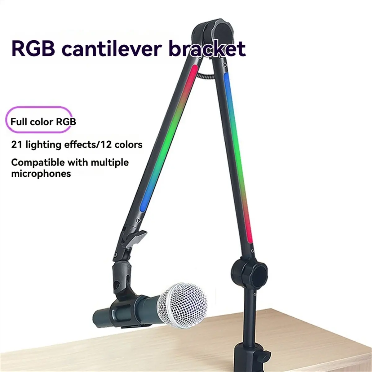 DT77 RGB Microphone Arm Stand,Mic Arm with RGB Light,Rotatable Suspension Boom Scissor Stand for Gaming Streaming B