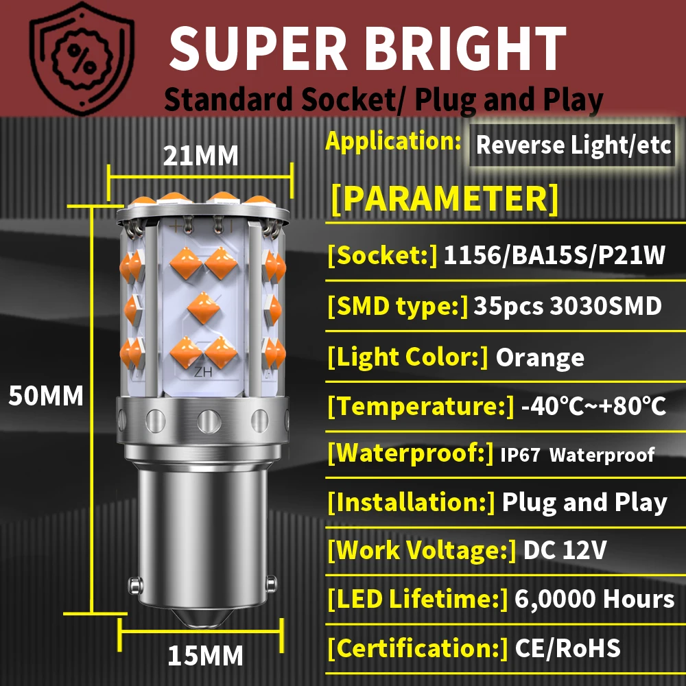 1156 P21W ba15s Bau15s 7440 PY21W 7507 LED Canbus No Hyper Flash Turn Signal Light Bulb Built-in Resistor Error Free Orange