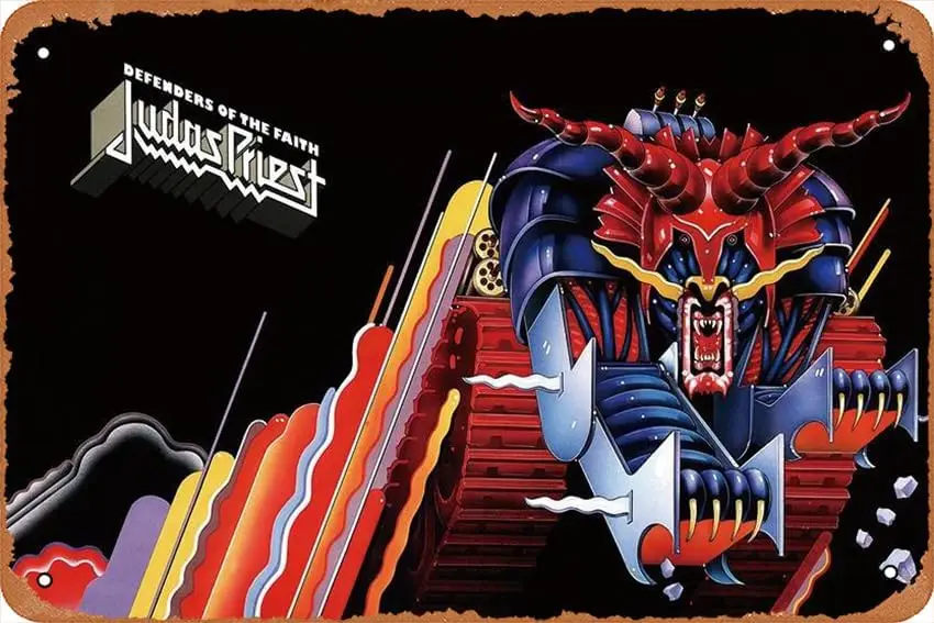 Musik Judas Priest Band Vereinigtes Königreich - Judas Priest Defenders Of The Faith Poster Metallschild Blech Metall Retro Wanddekoration für Ho