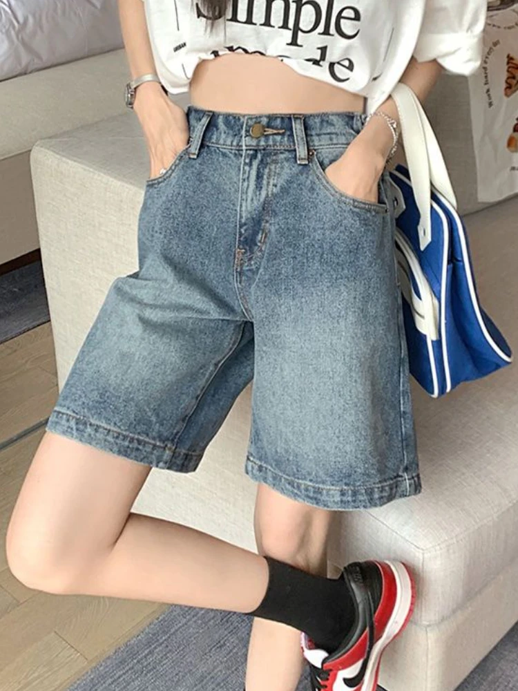 데님 S-4XL 반바지 여성 블루 루즈 빈티지 하이 웨이스트 여름 쿨 스트리트웨어 패션 학생 미적 데일리 올 매치 Ulzzang