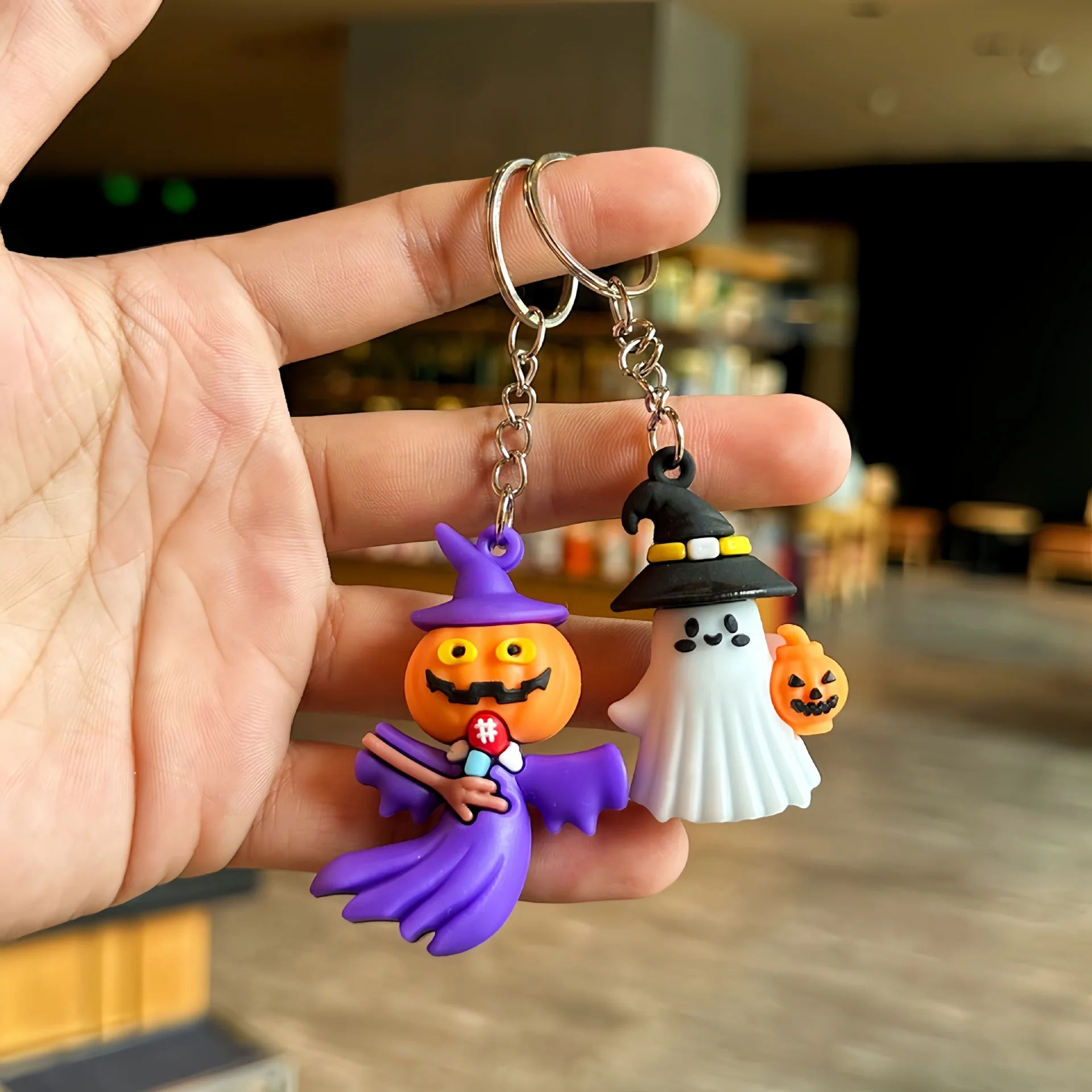 Cute Spooky Halloween Skeleton Keychain Silicone Ghost Zombie Skeleton Witch Key Ring Pendant Backpack Purse Charm Gifts
