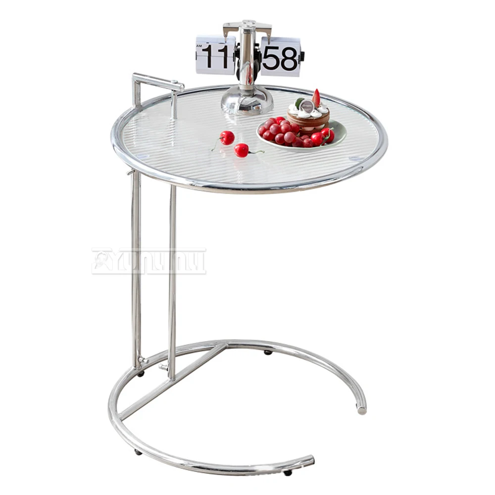 Lifting Transparent Coffee Table Stainless Steel Glass Round Household Sofa Side Table Coffee Table