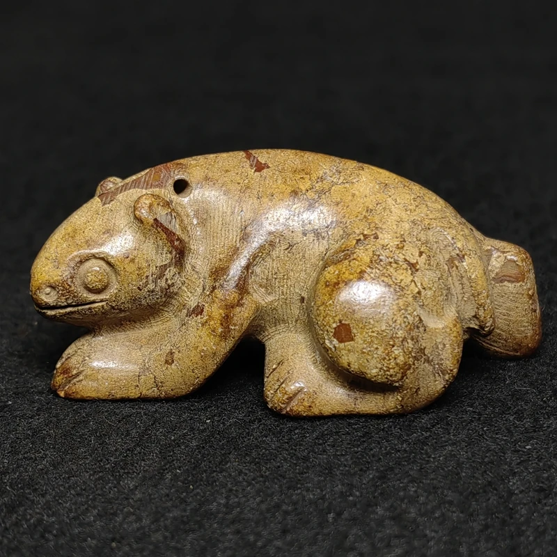 YIZHU CULTUER ART Size 5.5×3×2.5cm Chinese Old Jade Carved Hongshan culture Jade Beast Bear Statue Collection