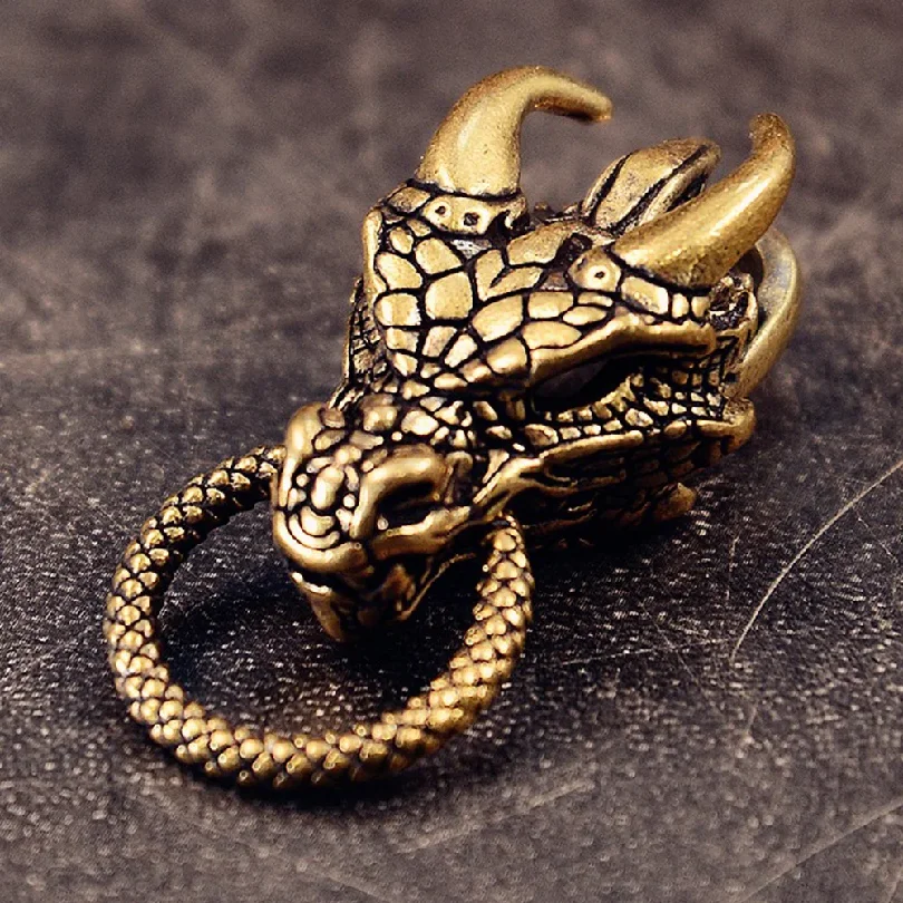 Brass Dragon Statue Zodiac Retro Animal Crafts Luck Success Amulet Ornament Feng Shui Home Decor for DIY Hanging Accessories