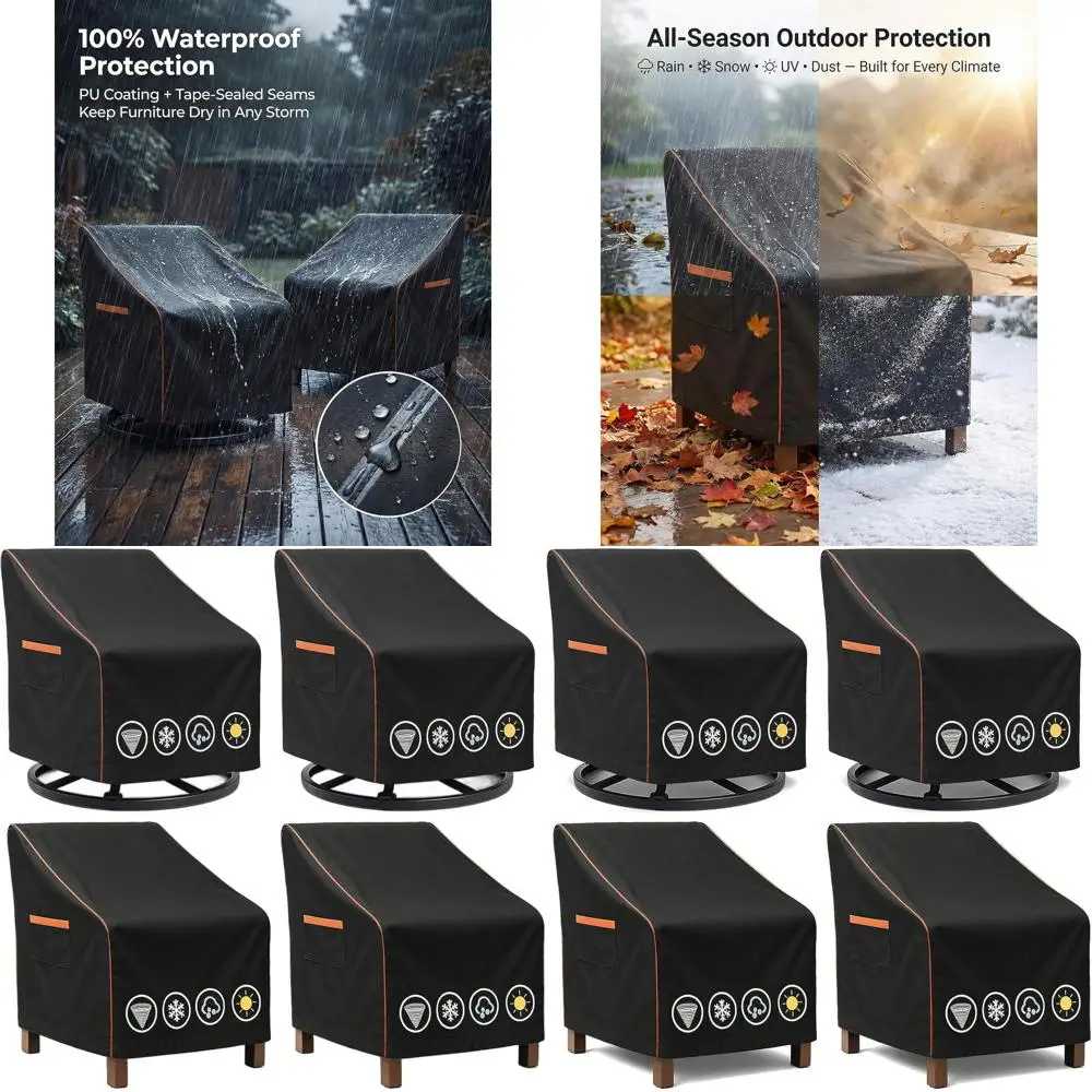 

Набор из 4 черных чехлов для садовых стульев из прочной водонепроницаемой ткани 600D, устойчивых к непогоде, 30x34x36