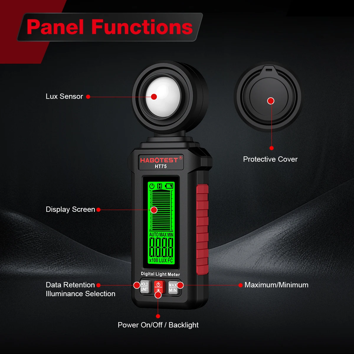 HT75 Portable Digital Lux Meter 0~200000Lux LUX/FC Unit Switching Digital Illuminance Meter High Accuracy Pocket Luxmeter view 3