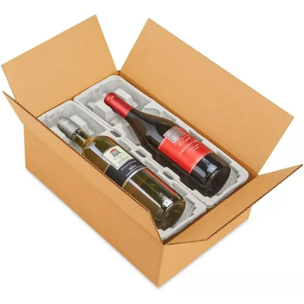 Kotak Anggur Ramah Lingkungan dari Bahan Daur Ulang dengan Baki Pelindung untuk 1 Botol, Biodegradable, Paket isi 12