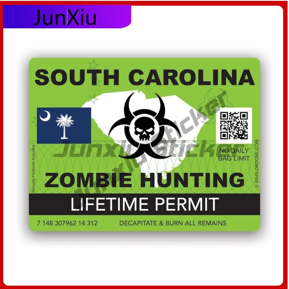 

Zombie South Carolina State Hunting Permit Sticker Decal State Flag Patriotic Car Sticker Vinyl Decal Waterproof Durable Sun