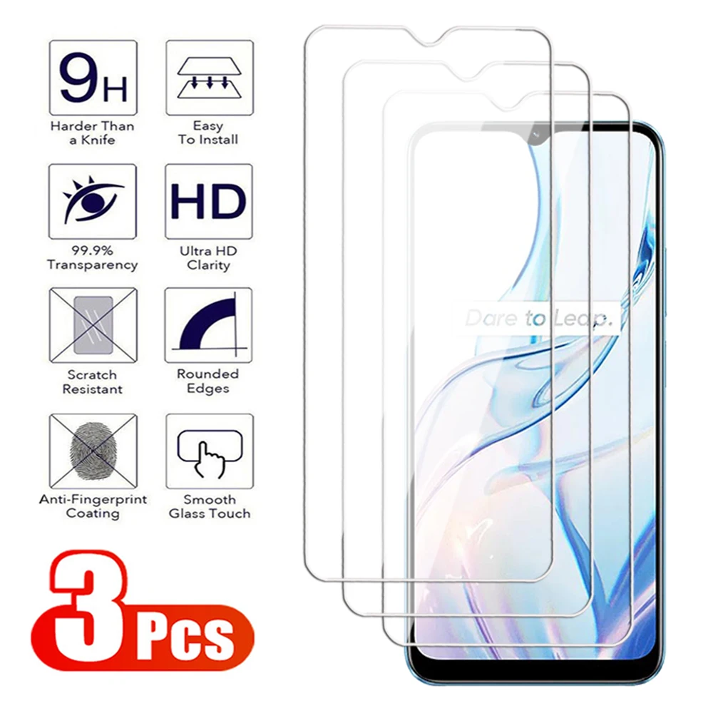 3Pcs Glass For Realme C20 C21 C25 C30 C31 C33 C35 C51 C53 C55 Screen Protector For Realme C25s C30s Transparent Tempered Film