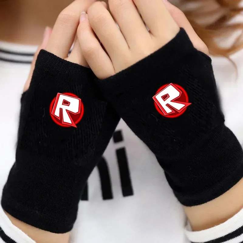 

Cute Robloxs Pattern Half-Finger Warm Thickened Knitted Gloves Peripheral Birthday Gift Glove Decorative Daily Necessitie