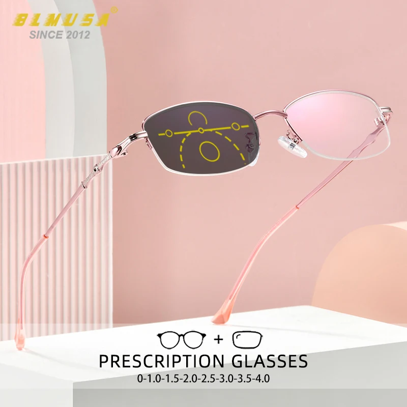 

BLMUSA Wome Progressive Classic Glasses Photochromic Anti Blue Light Reading Glasses Multifocal Prescription Customized Glasses