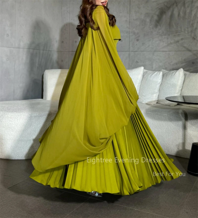 Eightree Vintage Green Chiffon Prom Dress A Line Formal Occasion Evening Party Gowns Arabic Homecoming Casual Evening Dresses