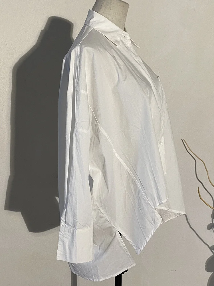 Chemise blanche à manches longues pour femmes, nouvelle collection printemps-automne, chemise ample, irrégulière, grande taille, à la mode, 2022