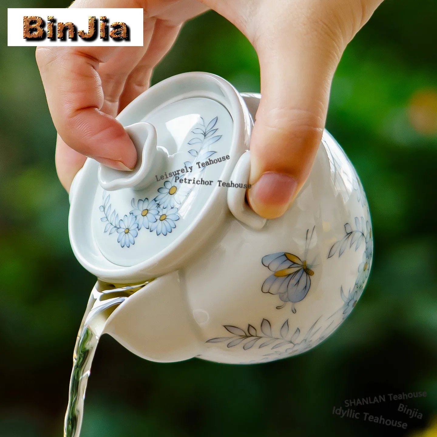 207ml Sky Blue Butterfly Love Flower Hand-grasp Pot Aesthetic Tea Infuser Pot Tea Soaking Kettle With Filter Teaware Supplies