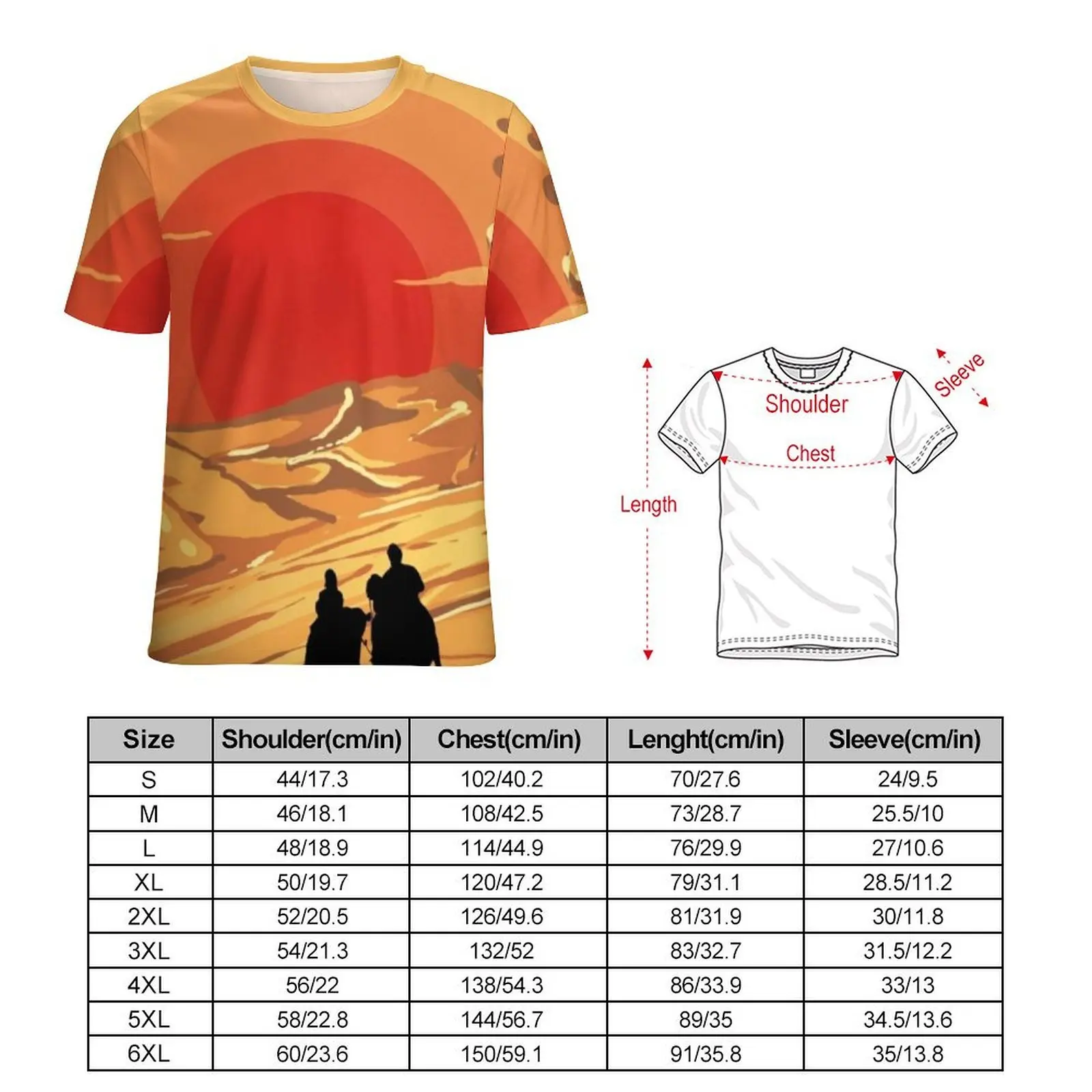 Desert Caravan T Shirt For Couple Red Sunset Print Custom O Neck T Shirts Original Hippie Tops Short Sleeve Oversize Tees Gift