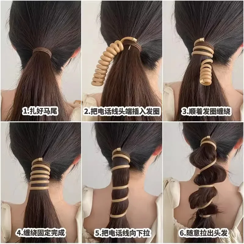 New Rubber Telephone Wire Spiral Braided Ponytail Holder Elastic Bands Bundle Scrunchies for Women Hair Accessories Headband