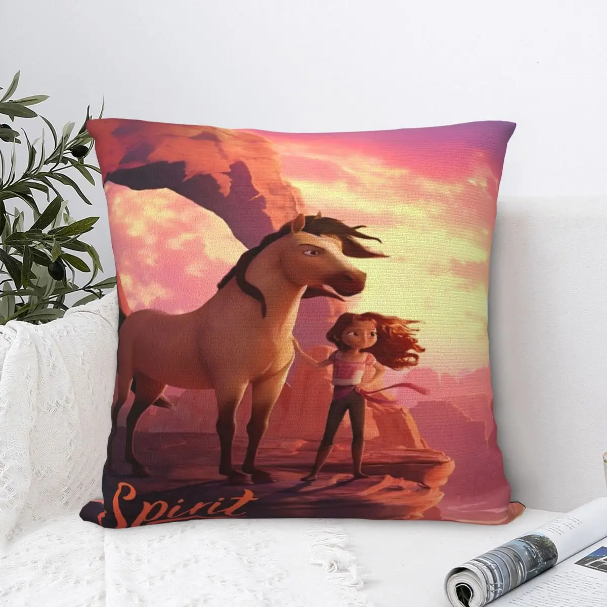 Spirit Riding Free Cartoon Horse Pillowcases Printing Fabric Cushion Cover Decoration Throw Pillow Case Cover Home Square