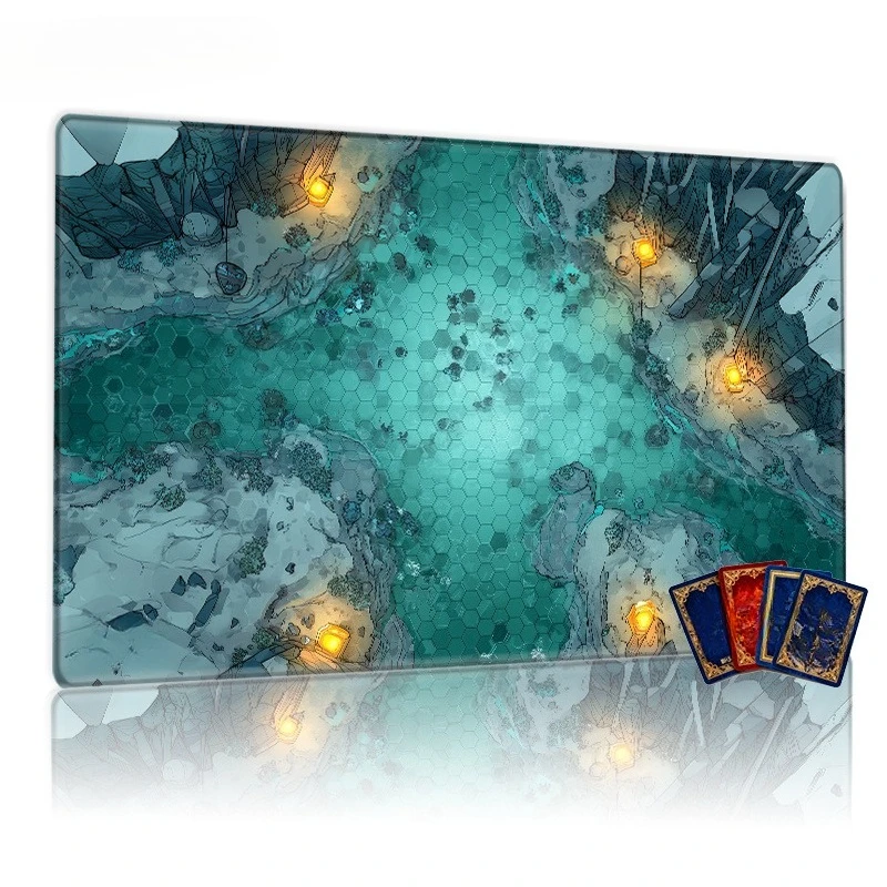 Frost Rock Cave Hexagonal Grid Table Mat TCG CCG Game Mat Anti-Slip suitable for collectible card games, compatible with TCG/CCG
