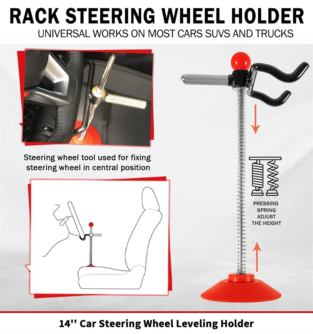 14 Inches Steering Wheel Holder Alignment Adjustable Car Steering Alignment Tool for Most SUVs Truck/Buses/Vans 6.1-inch Width