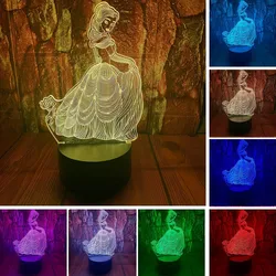 Frozen Princess Night Light for Kids 3D Night Lamp 7 Colors Changing Room Decor Gifts for Children Girls Boys